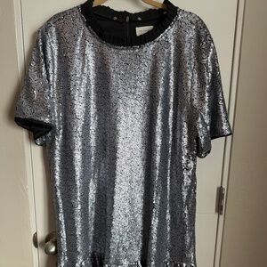 PLUS SIZE (2X)_Melloday Silver Sequin Dress (~Midi-Length)